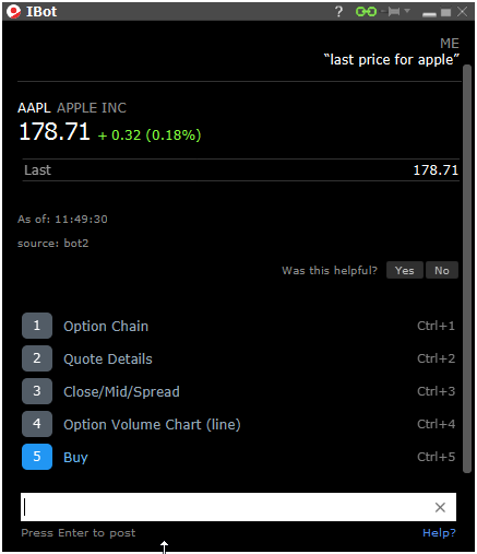 IBot returns the last price of Apple