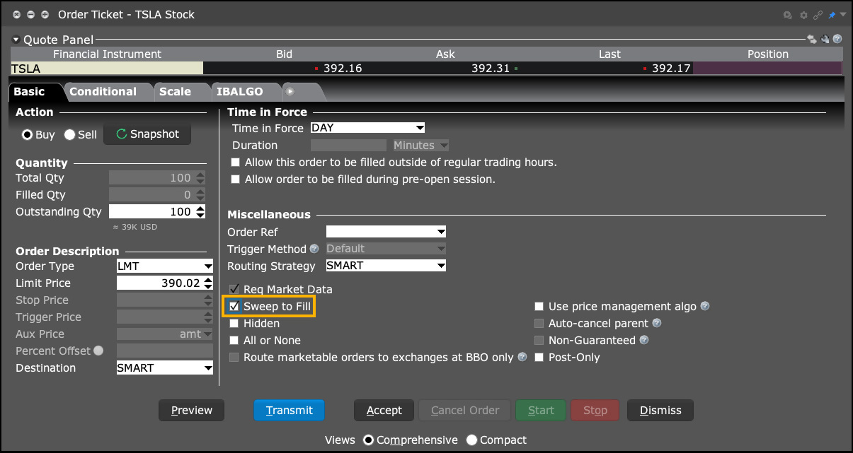 Sweep-to-Fill Buy Order